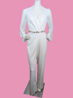 Vintage Windsor White Sheer Sleeve Bridal Party Jumpsuit Nuit Blanc Disco XS S